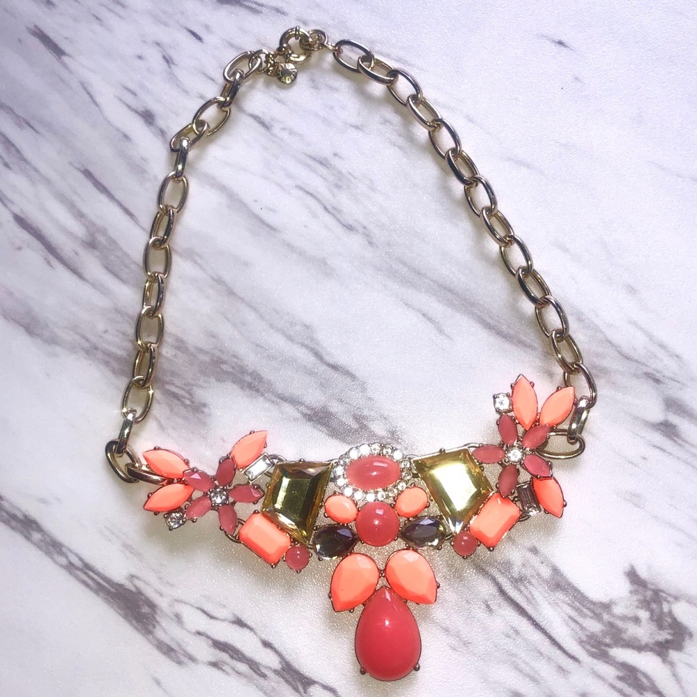 J Crew Gold Fuchsia Pink Coral Necklace